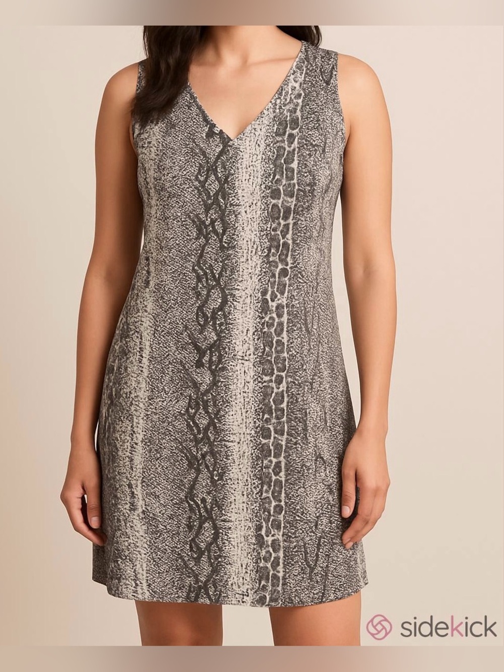 Lumiere Cream Grey Snakeskin Print SZ M Edgy Contemporary Sleek Cocktail Dress